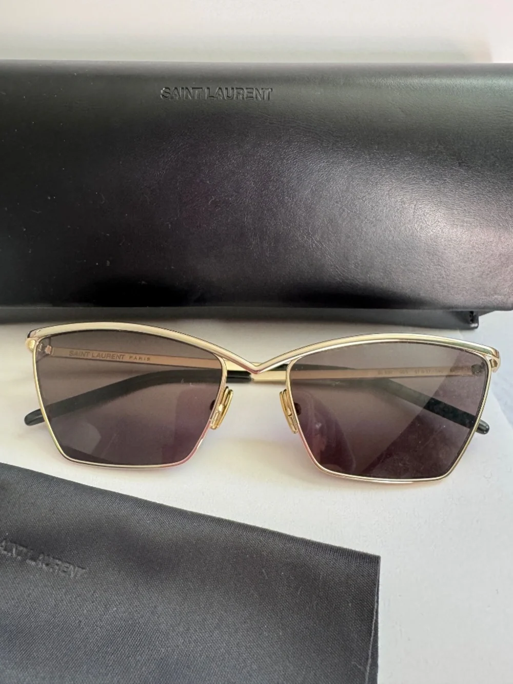 Saint Laurent SL 637 003 Gold Cat Eye Sunglasses 57-17-140 w/ Case